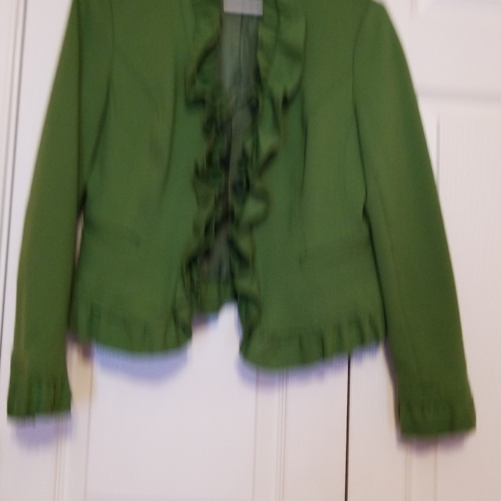 INC Green Jacket with Ruffle Collar - Picture 3 of 6